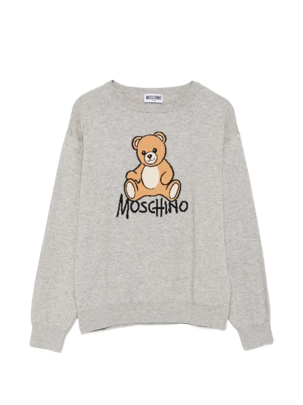 Свитер с интарсией и плюшевым мишкой Moschino Kids, серый
