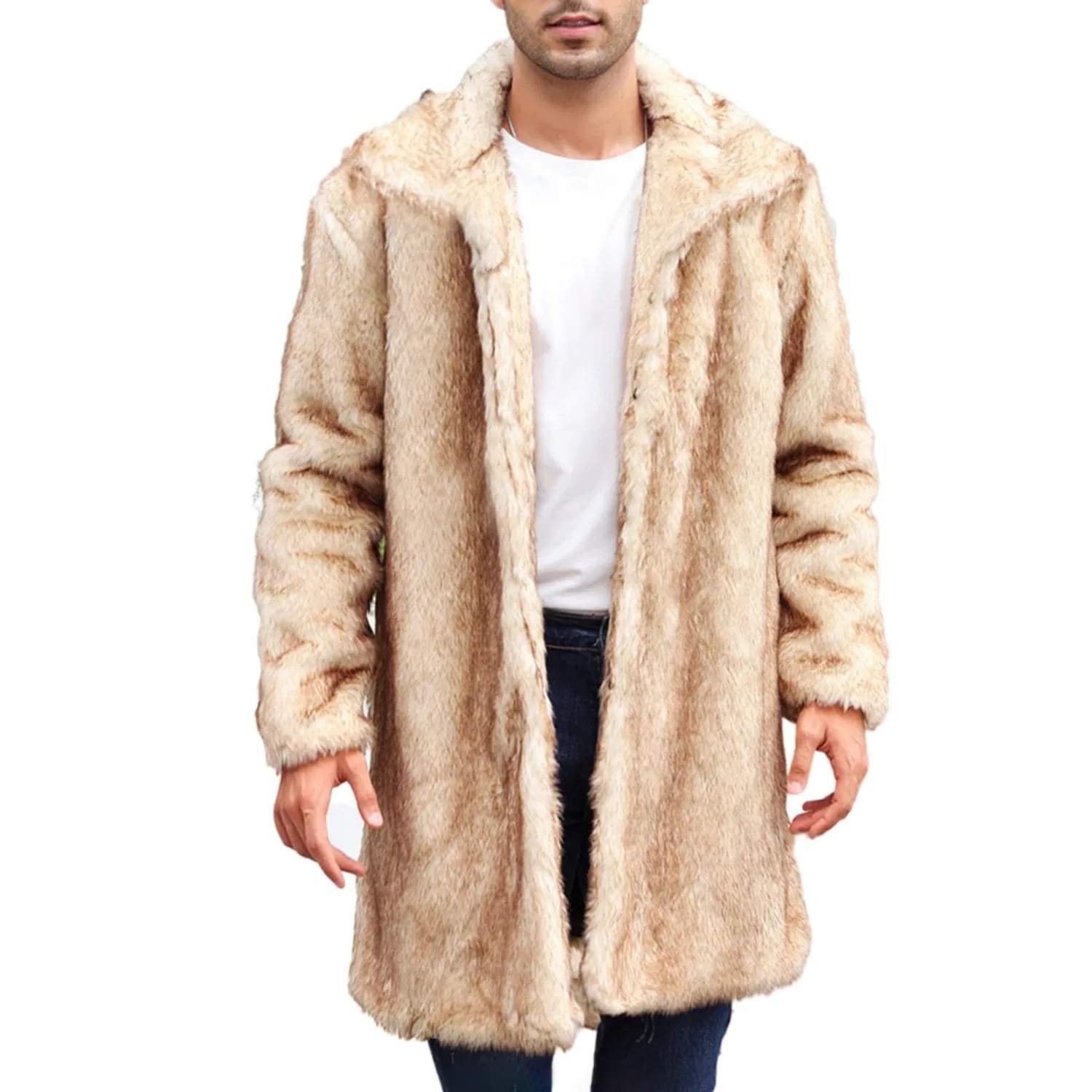 Мужское пальто из искусственного меха с длинным рукавом, G# Beige