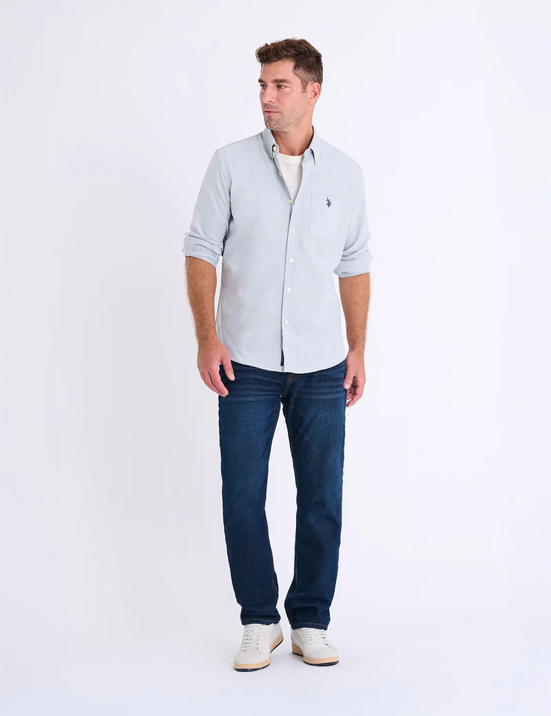 Рубашка U.S. Polo Assn Long Sleeve Stretch Oxford, светло-голубой — фото 4