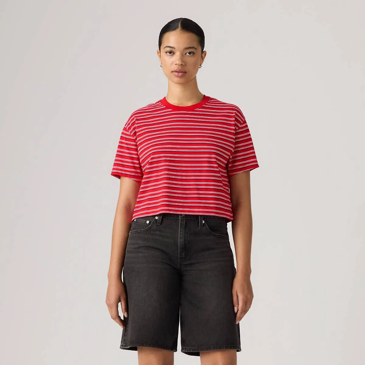 Укороченная футболка на каждый день Levi's, Capricorn Stripe True Red - Multi-Color — фото 3