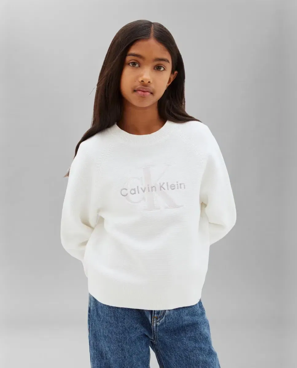 Детский джемпер для девочек с логотипом Calvin Klein, Blanco