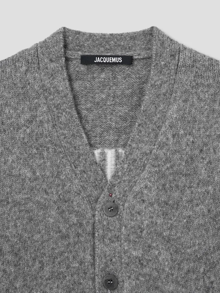 Кардиган с жаккардовым логотипом JACQUEMUS, Grey — фото 3