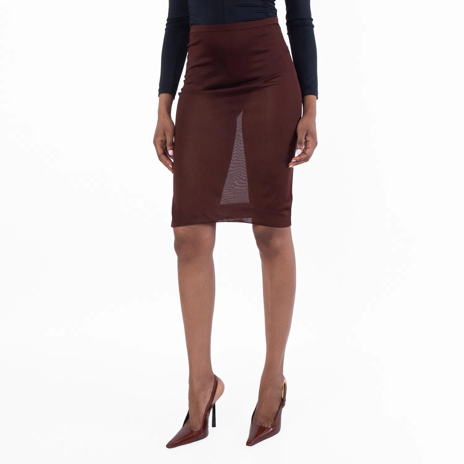 Юбка миди из шифона Sheer Midi Skirt Saint Laurent, Chocolate