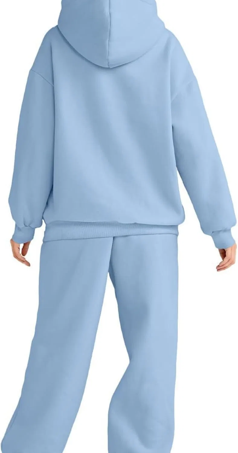 Женский спортивный комплект оверсайз из худи и джоггеров, A007- Light Blue — фото 4