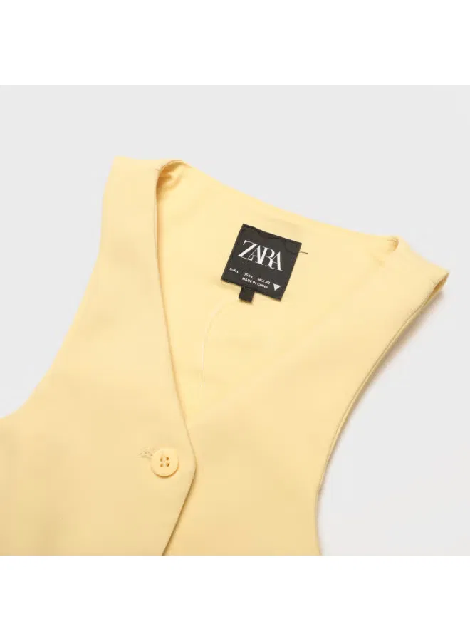 Жилет с поясом на талии, V-образным вырезом, Zara, желтый — фото 4