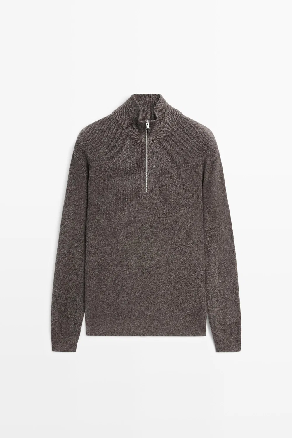 Свитер Massimo Dutti Mock Neck Knit With Zip, бежево-коричневый — фото 2