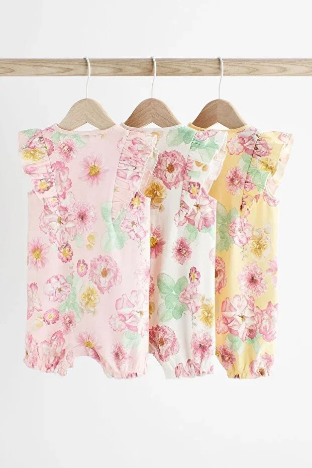 Детский для девочек хлопковый комплект комбинезонов Rose Patterned Pink Yellow Next Baby, Pink — фото 2
