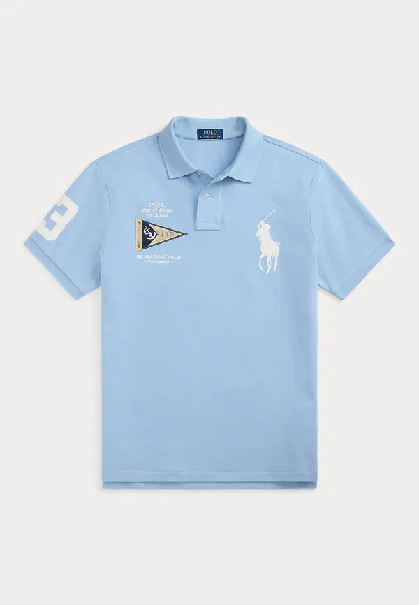 Поло с вышивкой Custom Slim Fit Big Pony Polo Ralph Lauren Nevis/Newport Navy, светло-голубой — фото 4