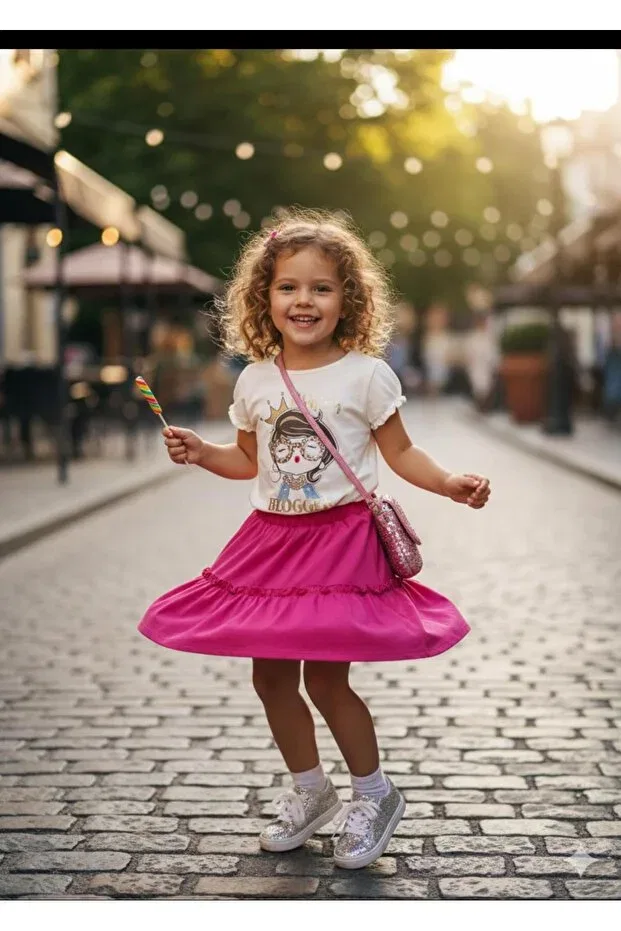 Детская футболка для девочек с принтом Girl's Shiny Stone Embroidered Fancy Girl Print Little Tortoise, Multicolor