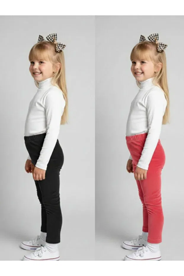 Детские леггинсы для девочек хлопковые 2-Pack Inan Kids, Black-Coral — фото 2