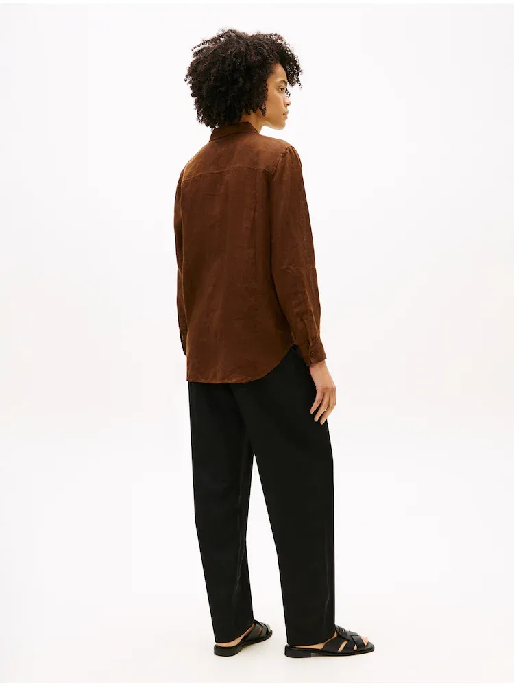 Рубашка льняная, свободный крой TOMMY HILFIGER, Dark Brown — фото 3