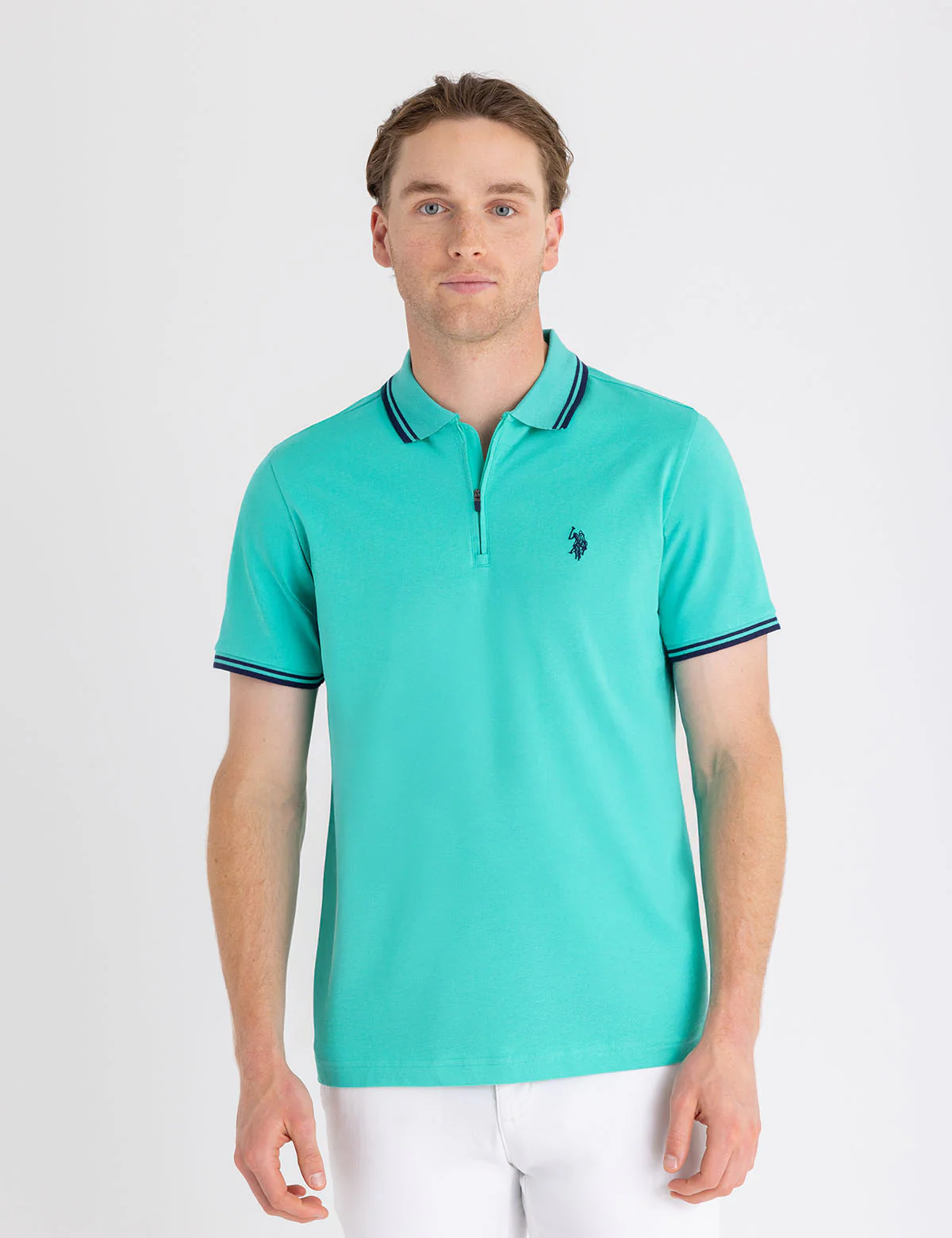 

Футболка-поло U.S. Polo Assn Zipper Placket Tipped Jersey, бирюзовый