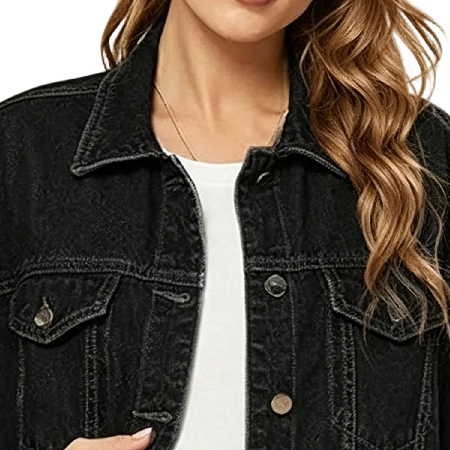 Женская джинсовая куртка оверсайз Boyfriend Denim Trucker Jacket, Nero — фото 3
