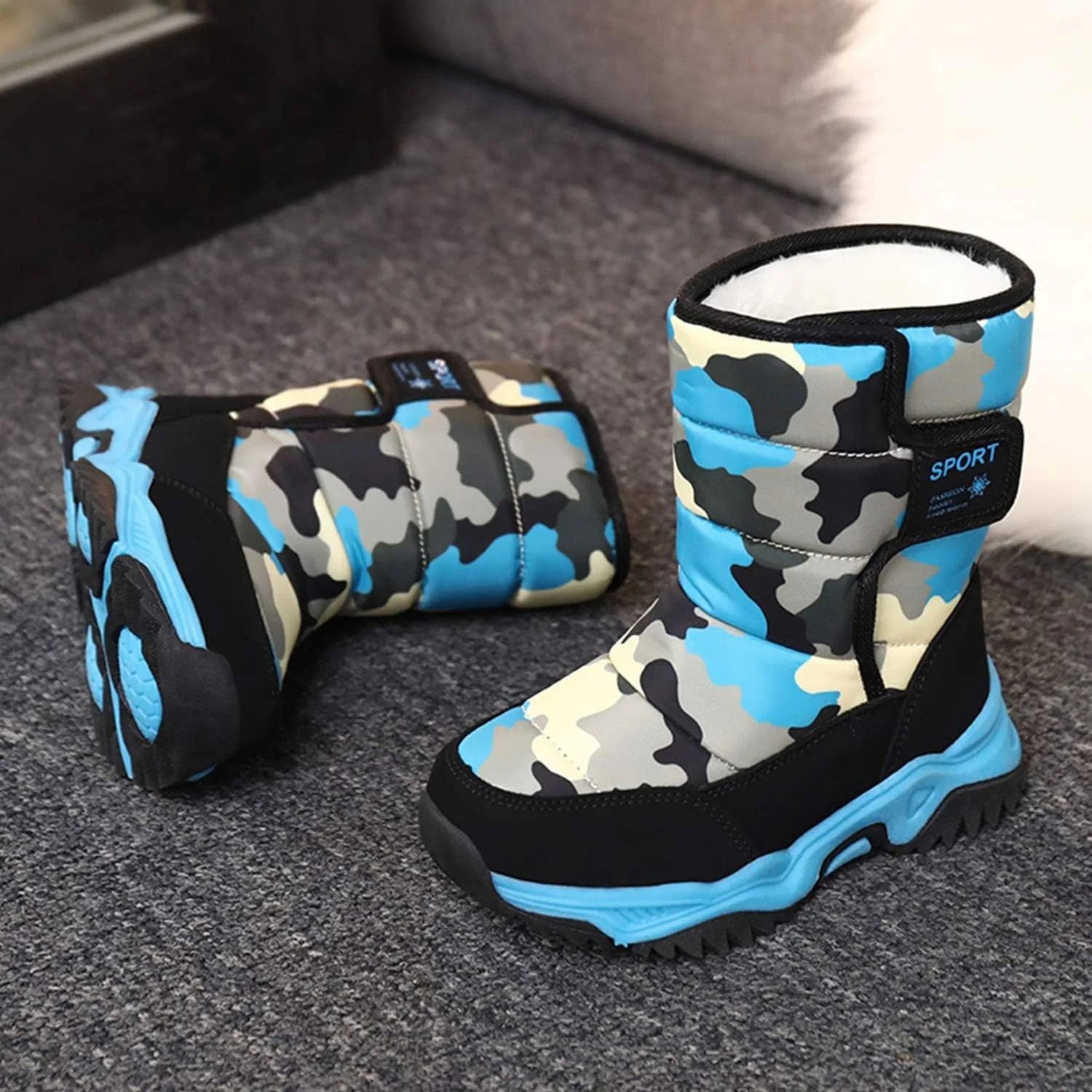 Детские зимние ботинки для девочек и мальчиков с мехом CERYTHRINA, Blue Camo — фото 4
