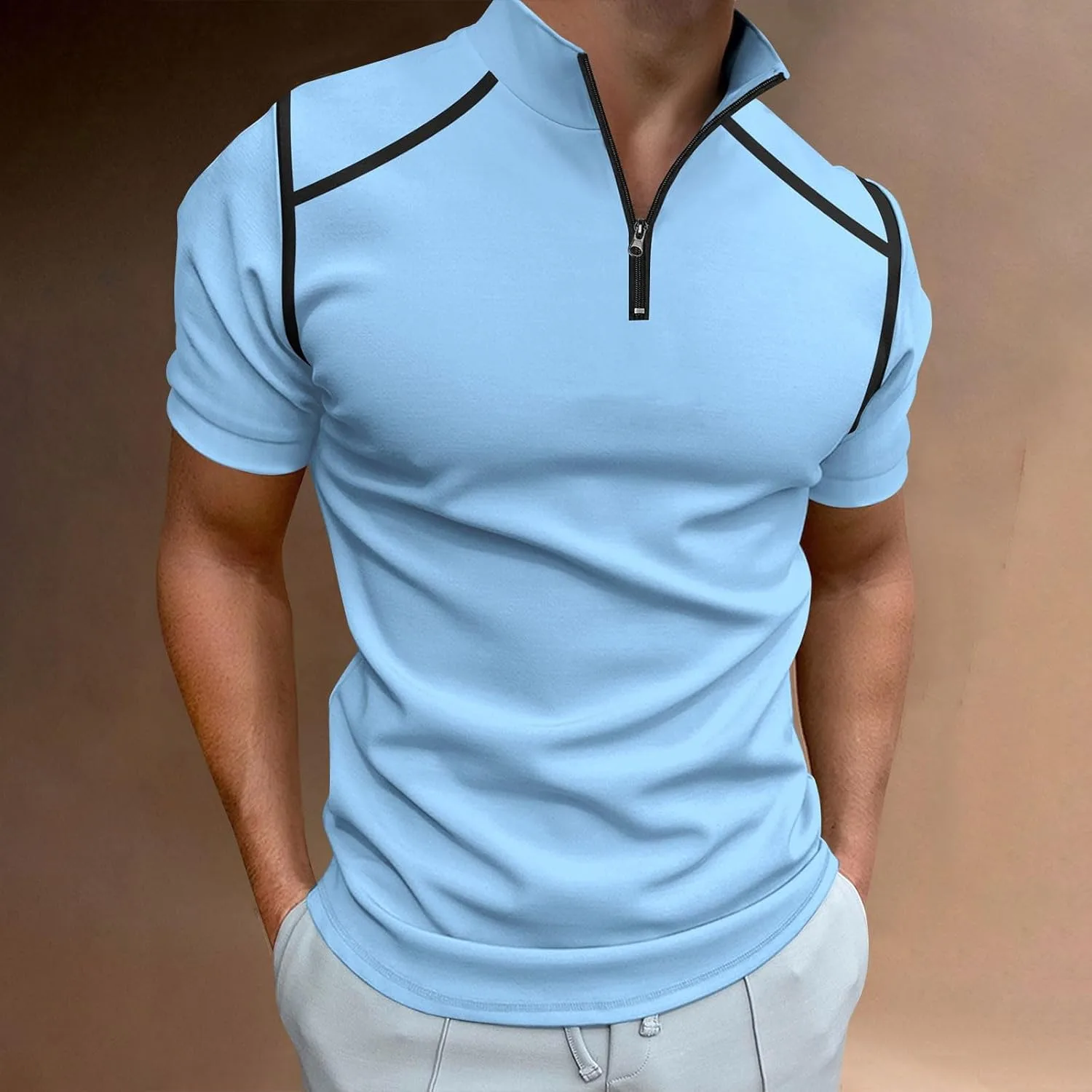 Мужская футболка Henley Slim Fit с коротким рукавом и воротником-стойкой — фото 3