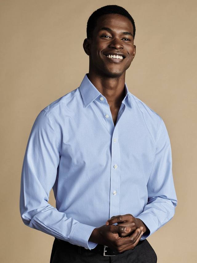 

Облегающая полосатая хлопковая рубашка Charles Tyrwhitt, Sky Blue