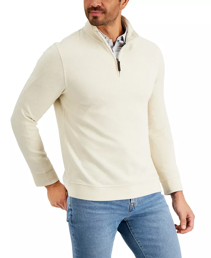 

Мужской свитер Birdseye с застежкой-молнией на четверть оборота Club Room, загар/бежевый