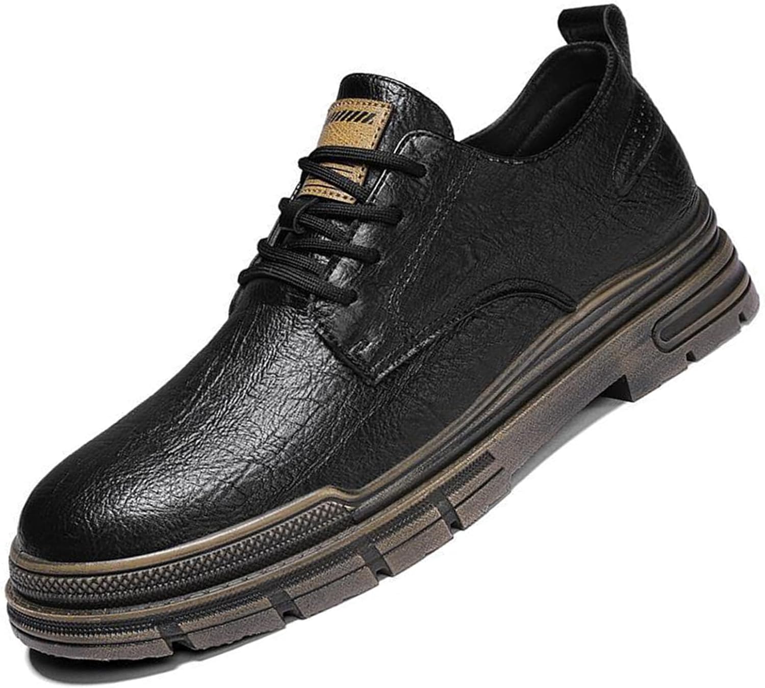 

Мужские повседневные оксфорды с круглым носком, на платформе, удобные, с противоскользящей подошвой, низкие, на шнуровке, кожаные, деловые и классические туфли Optigard, черный