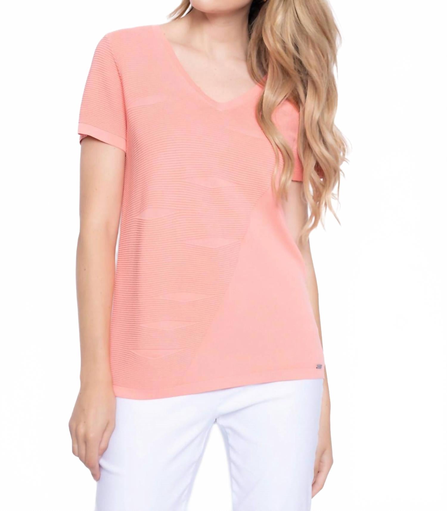 

PICADILLY Вязаный топ с V-образным вырезом, фактурный, бледно-кораллового цвета