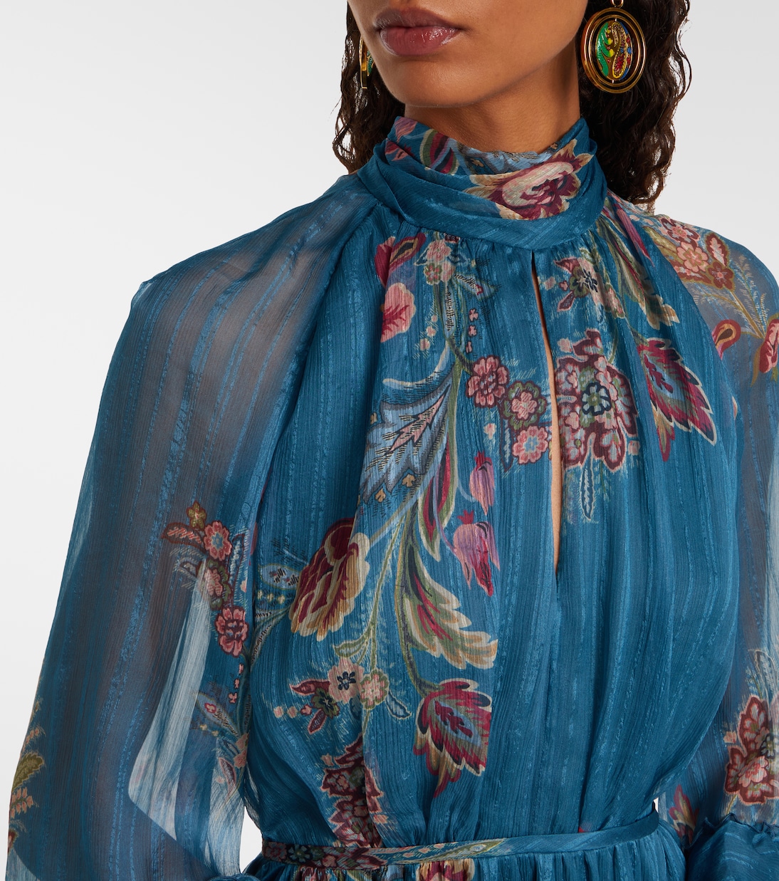 Платье из шелкового шифона с узором пейсли Etro, Stampa F.Do Blu — фото 4