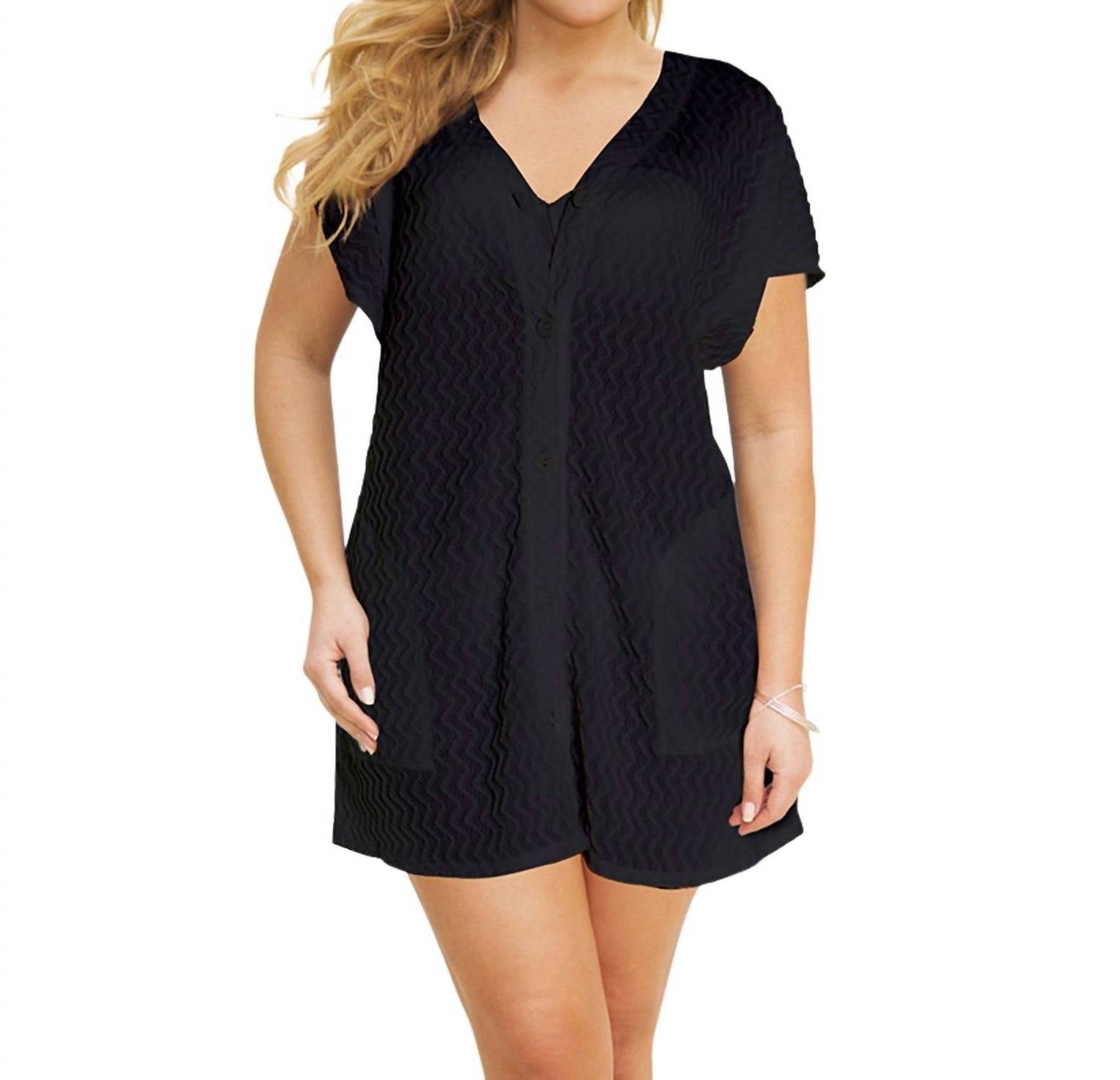

Плетеная туника с V-образным узором и пуговицами - Plus Size, цвет Jor Black Jordan Taylor