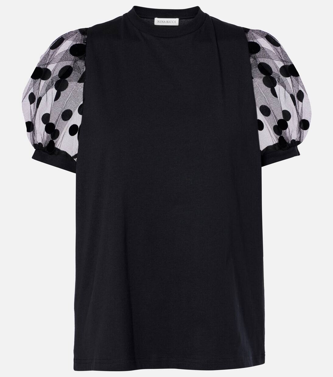 

Футболка из тюля и джерси в горошек Nina Ricci, черный
