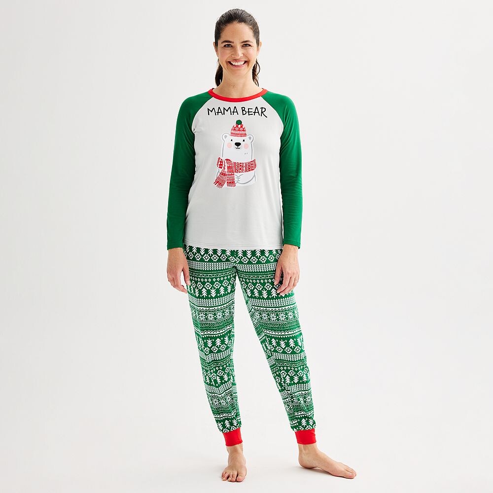

Комплект Petite Jammies For Your Families Пижамный верх с медведем и пижамные штаны для бега, цвет Green Fairisle