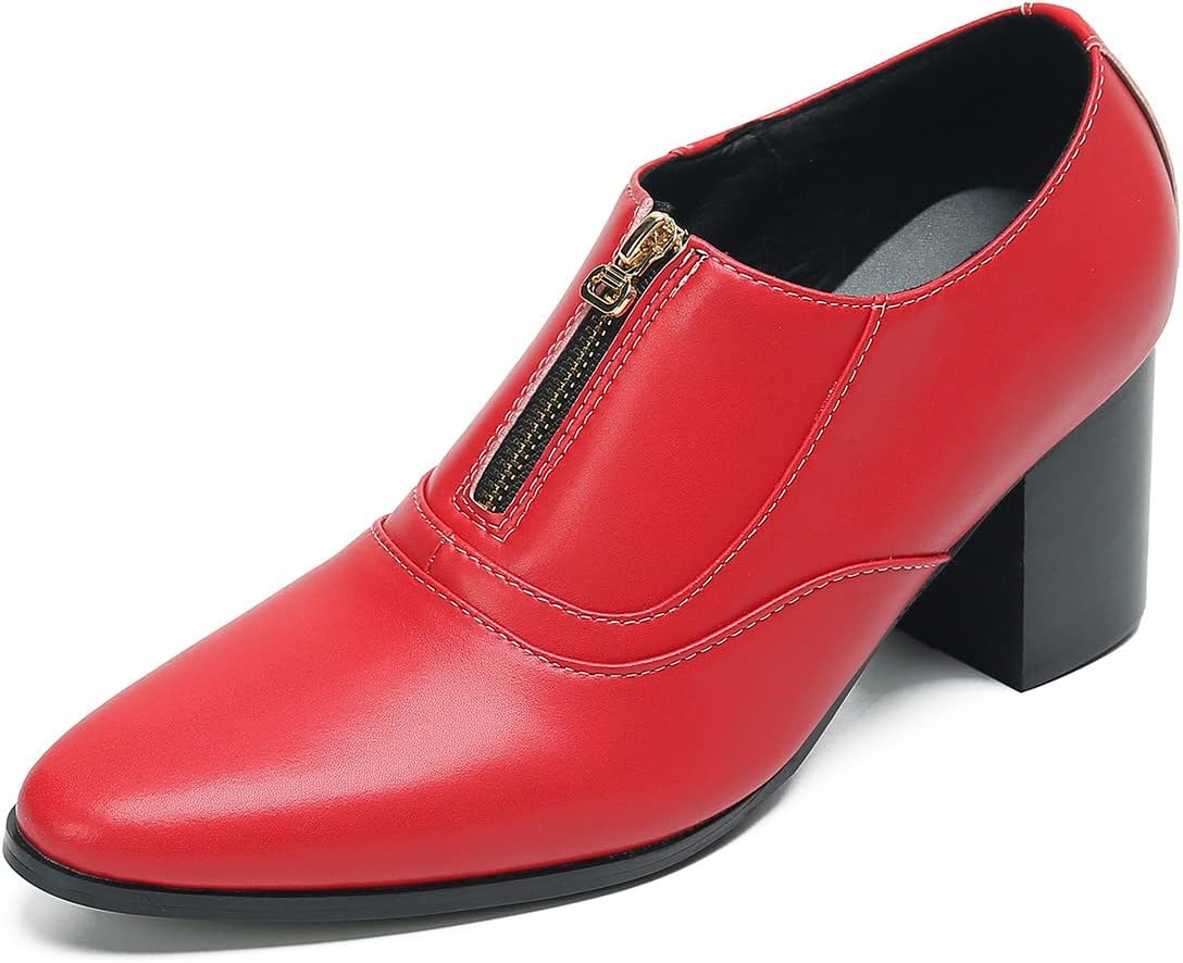 

Мужские лоферы Santimon с насосом, без шнурков, для вечеринок, повседневные кожаные туфли, модные, западного стиля, на вечеринку, свадьбу, диско, на каблуке с молнией, для мужчин и мальчиков, красный