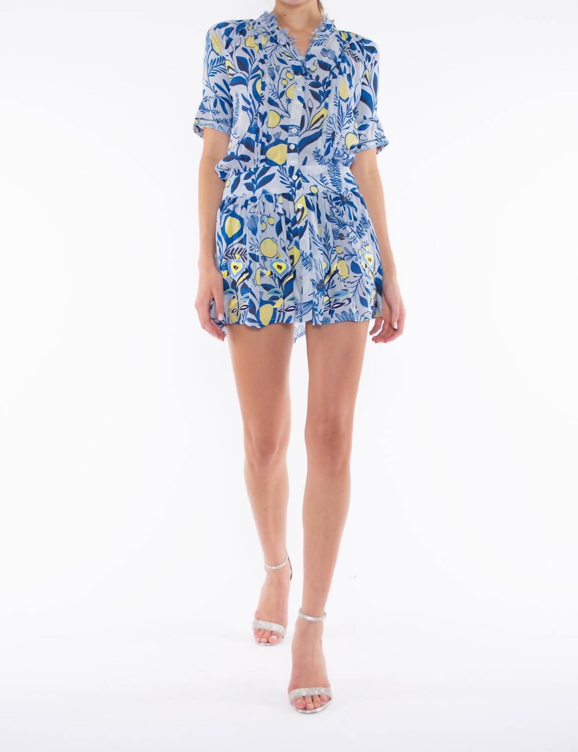 

Скарос Мини-платье в сине-желтых цветах Милли TAJ by SABRINA CRIPPA