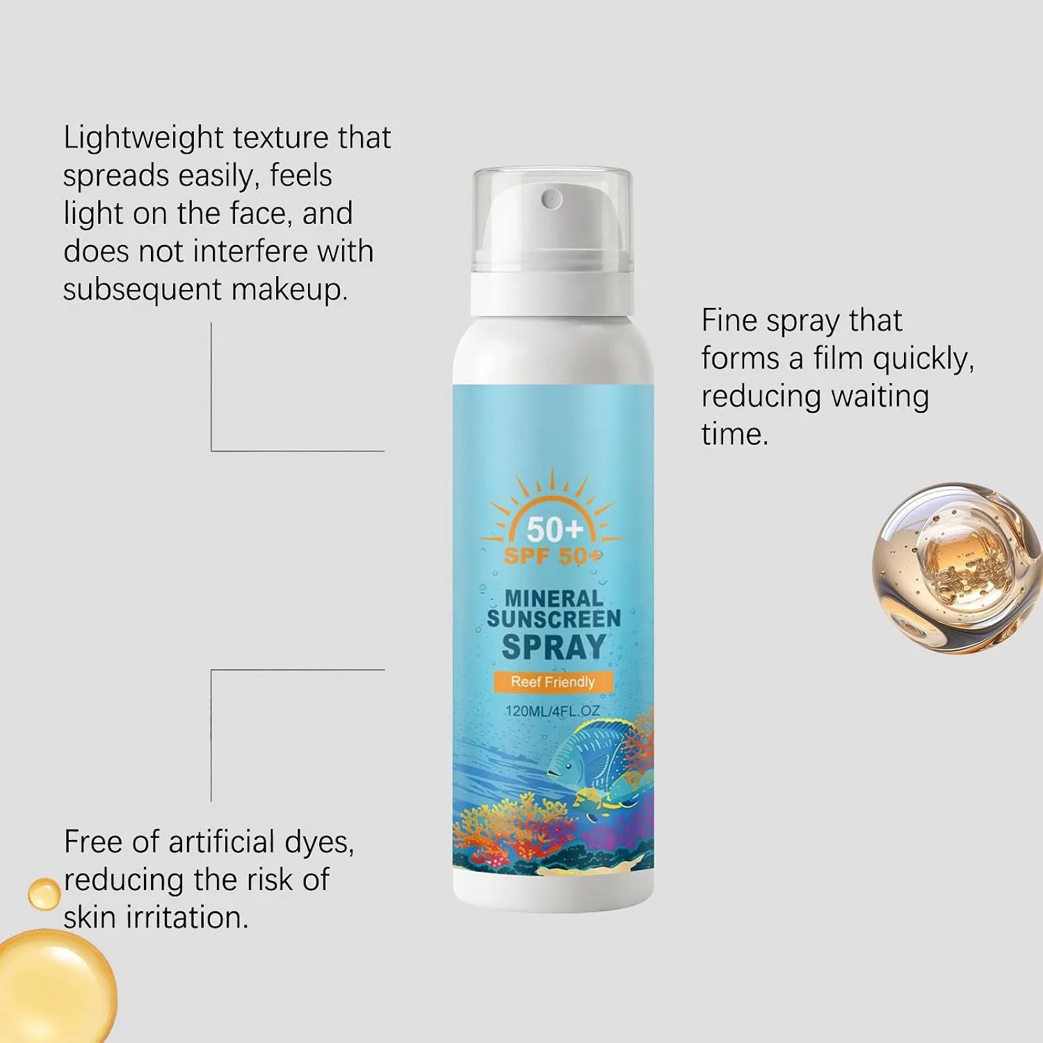 Минеральное солнцезащитное спрей SPF 50, 120 мл Generisch — фото 4