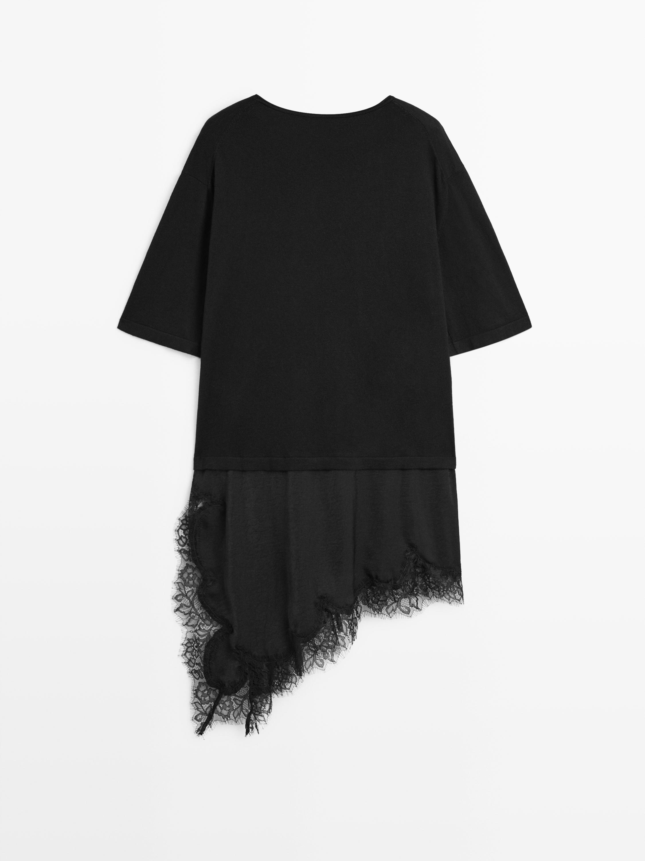 Свитер Massimo Dutti With Contrast Lace Detail, черный — фото 2