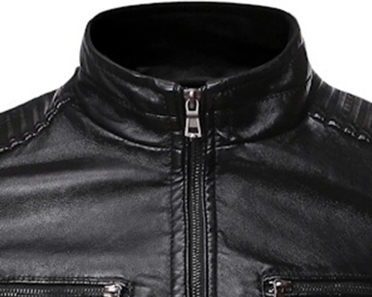Мужская куртка из экокожи с асимметричной молнией, Biker Style, чёрный — фото 3