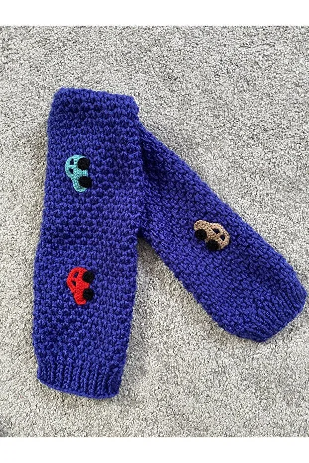 Детский для мальчиков комплект кардигана и шарфа с шапкой Hand Knitted Set Boy's Car Detailed Cardigan and Scarf & Beanie Set Nevalin, Navy Blue — фото 4