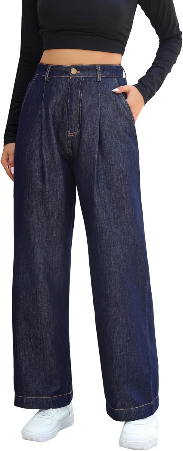 

Love Welove Fashion джинсы Wide Leg для женщин, темно-синие, High Waist, с эластичной спинкой, Plus Size