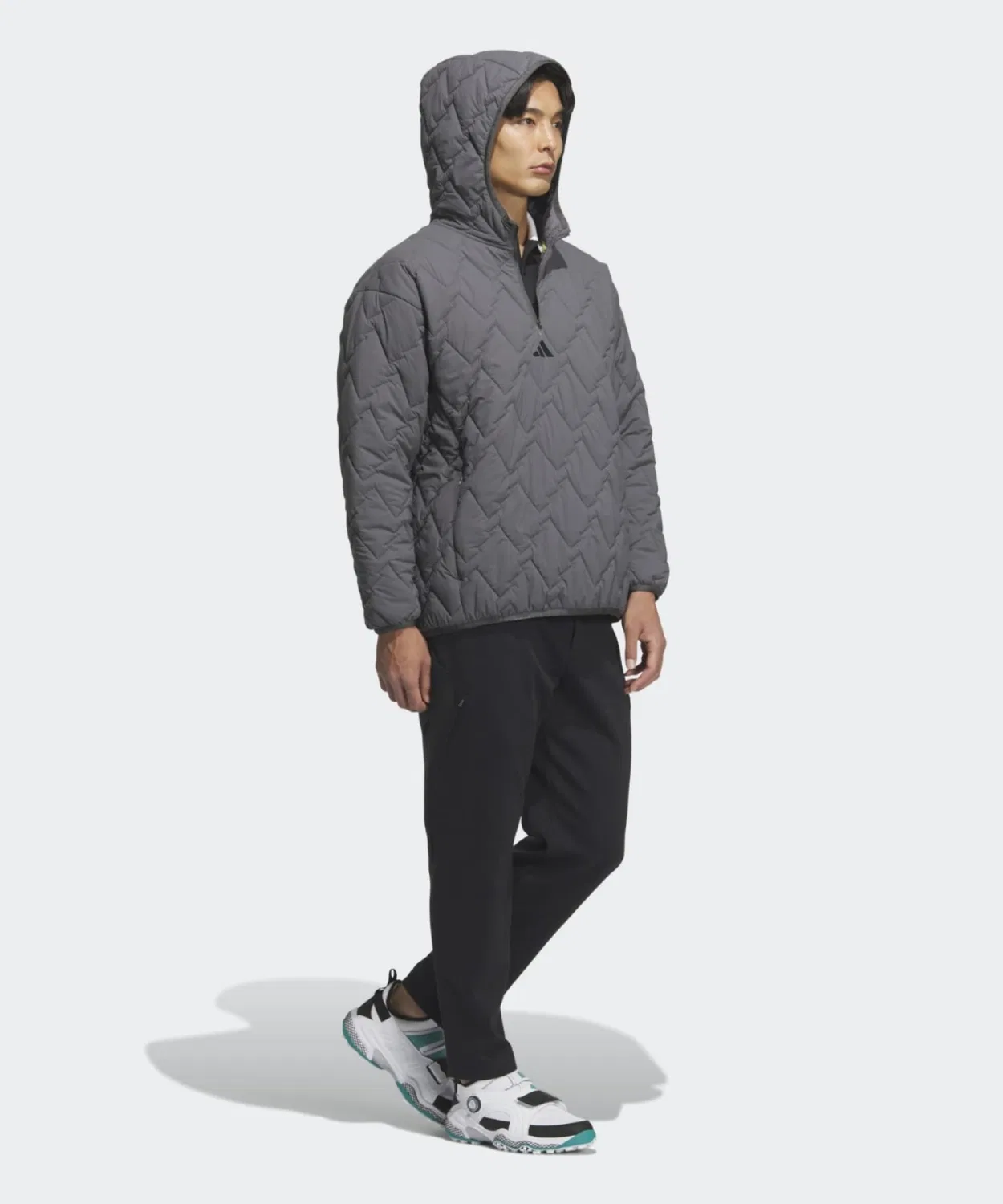 Мужской пуловер с четвертью-застежкой, утепленный, рипстоп, Adidas Golf, Dark Grey — фото 3