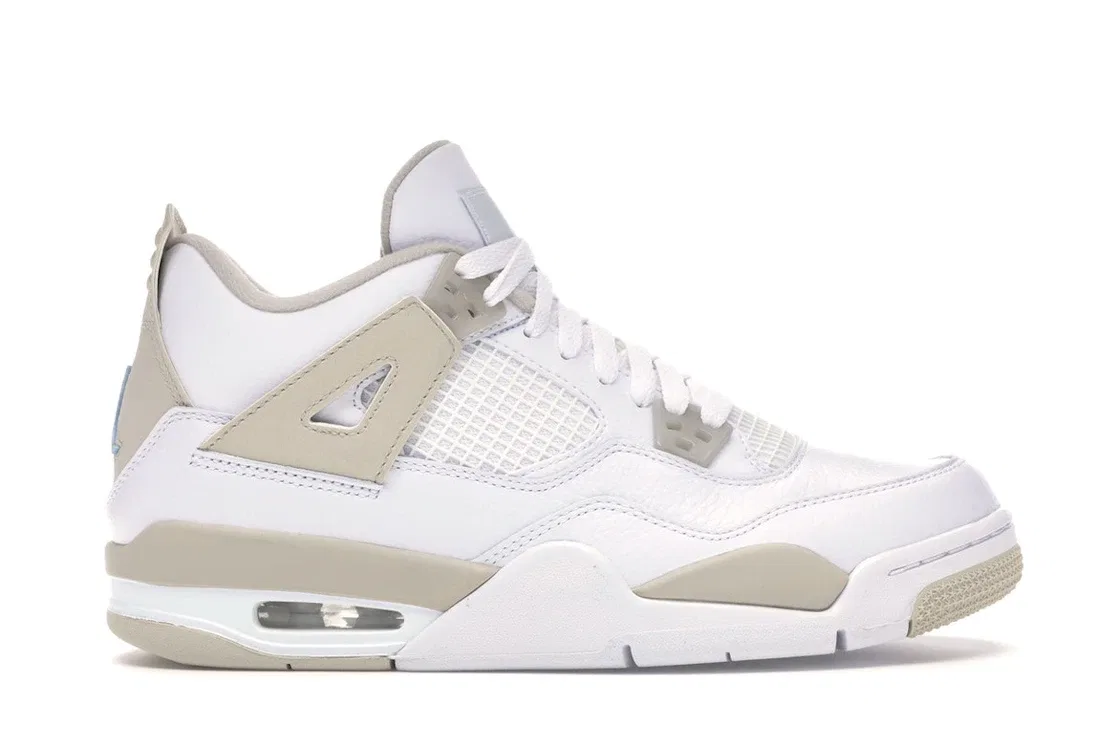 Детские кроссовки для мальчиков с кожаным верхом Jordan 4 Retro, White/Boarder Blue-Light Sand