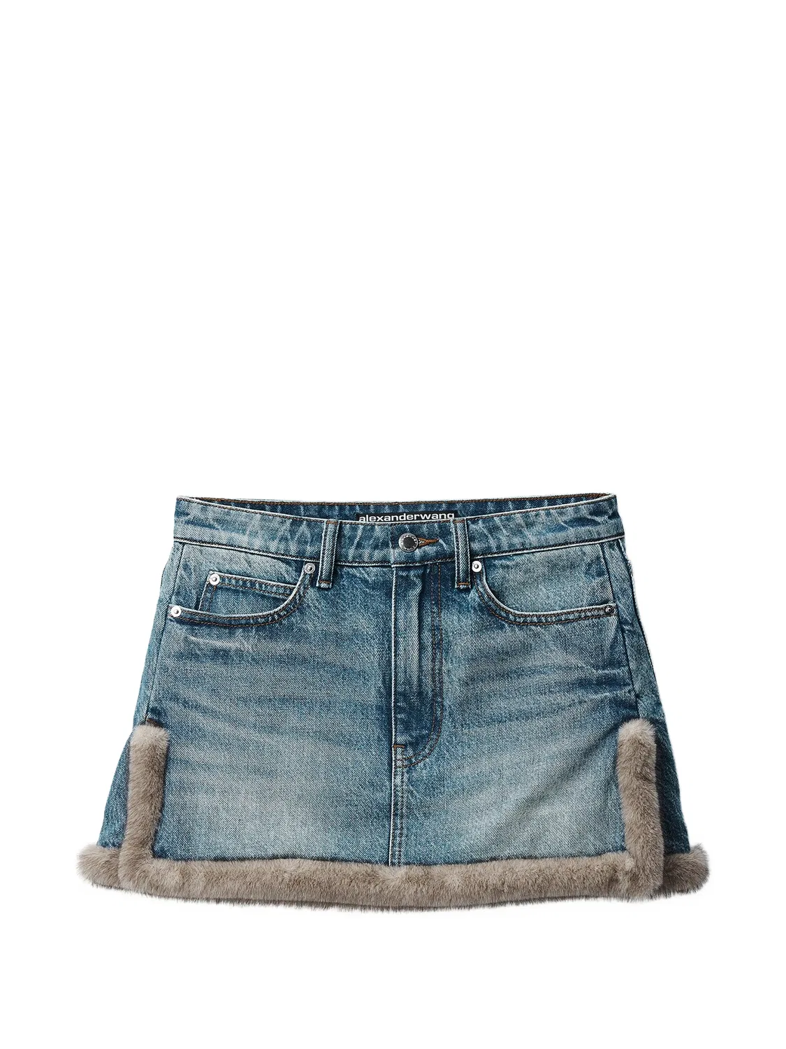 Джинсовая мини-юбка с отделкой искусственным мехом Alexander Wang, синий
