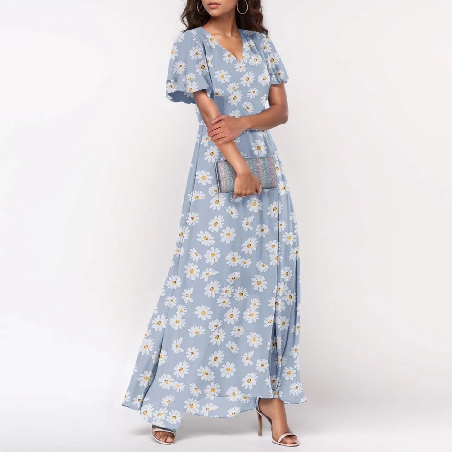Женское платье макси с цветочным принтом Chiffon, Light Blue — фото 4