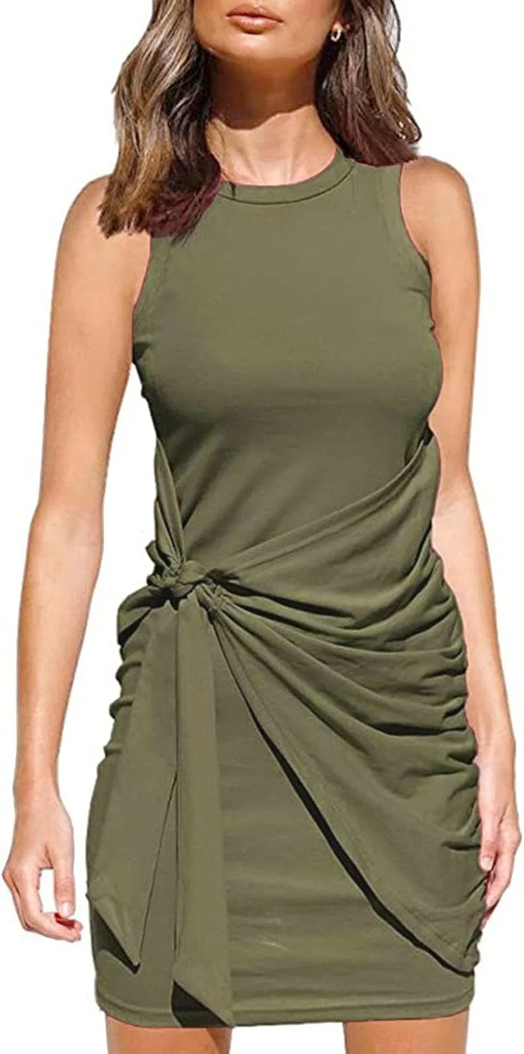 Женское летнее платье с запахом на талии, Army Green