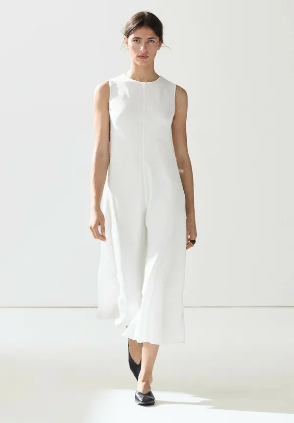 Платье из вискозы и льна Day dress Massimo Dutti, белый — фото 2