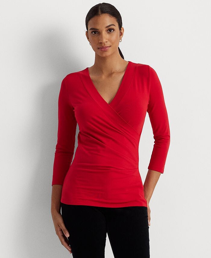 

Женский трикотажный топ со сборками Lauren Ralph Lauren, красный