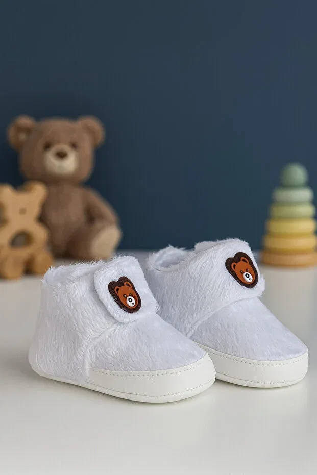 Детские ботинки для мальчиков с текстурой Premium Plush Teddy Bear Detailed Soft Sole Baby Boy Shoes-Baby Booties Eradkids, Ice Blue — фото 3
