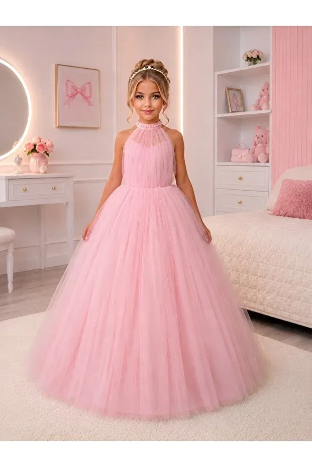 Детское платье для девочек с открытой спиной Uzun Butik Kids, Pink — фото 2