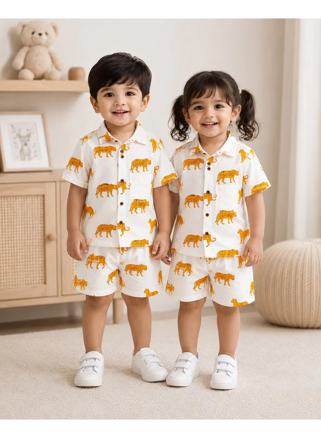 Комплект детский с принтом тигров 2 предмета Matching Family Outfits, белый