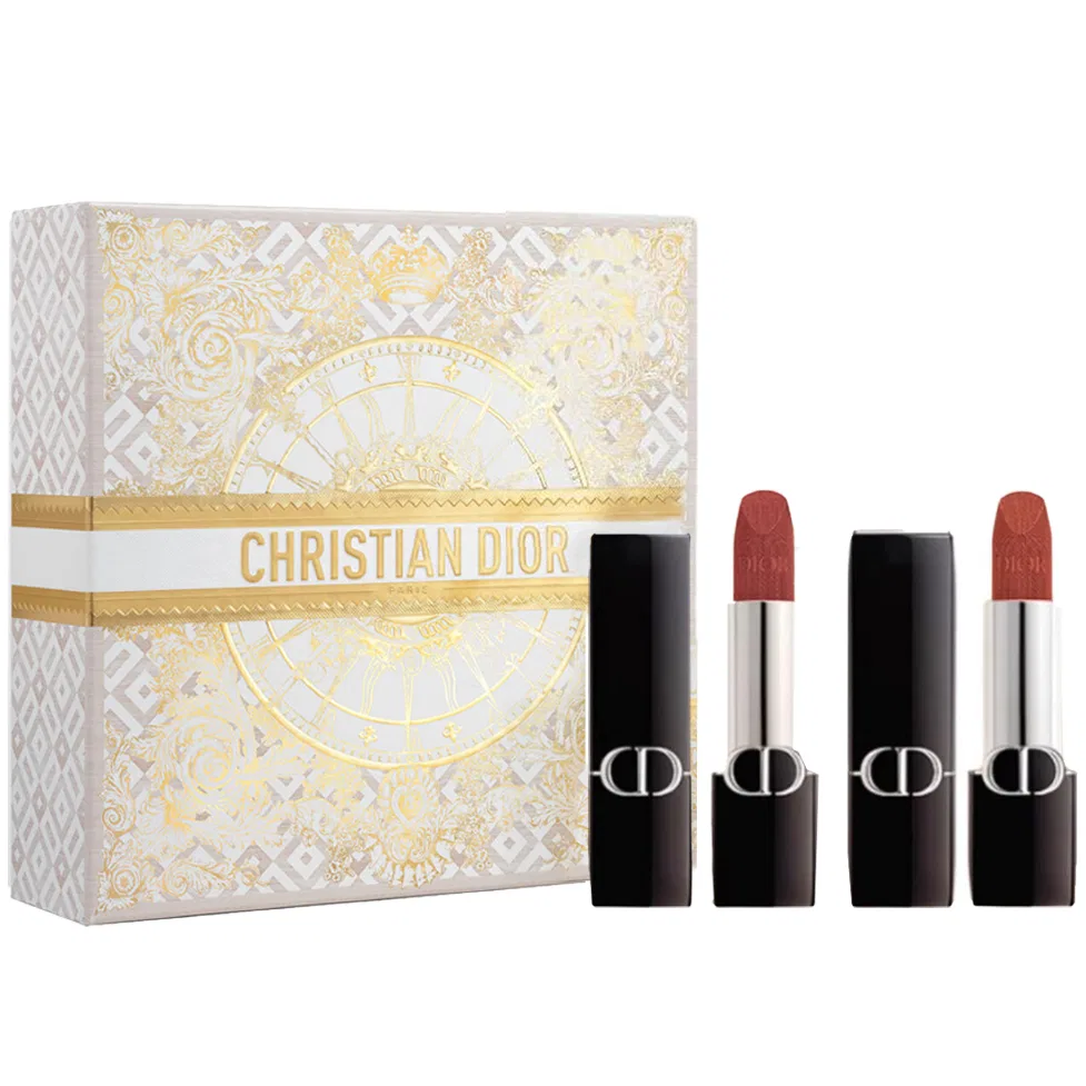 Женский набор губных помад Vivid Blue Gold Lipstick Duo, DIOR, Tipsy Nude Velvet + Crimson Nude Velvet