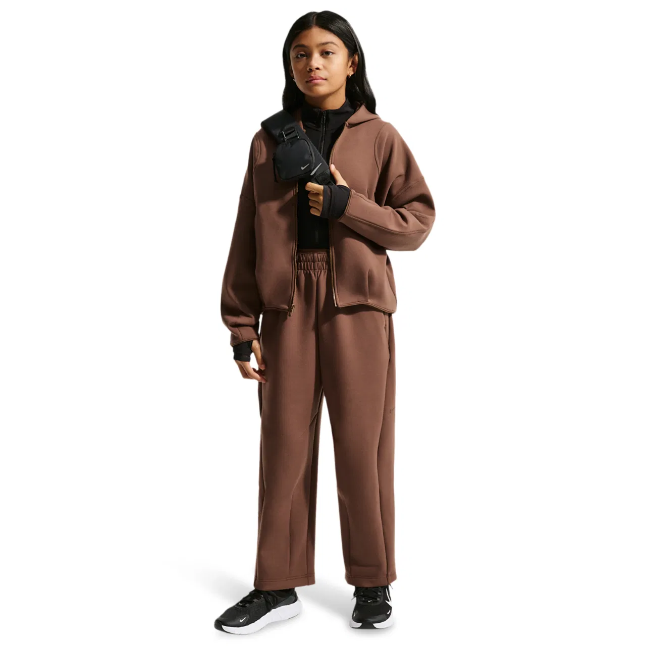 Детское худи для девочек с длинным рукавом Nike Mavn TechFit Knit FZ Hoodie, Fauna Brown/Fauna Brown/Black — фото 4