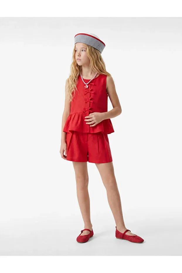 Детские шорты для девочек льняные Elastic high waist pleated linen shorts Koton, Red