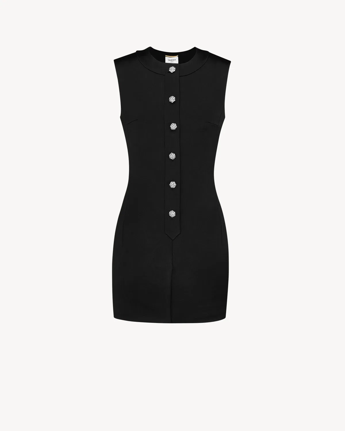 Мини-платье из парчи с пуговицами из хрусталя SAINT LAURENT, черный