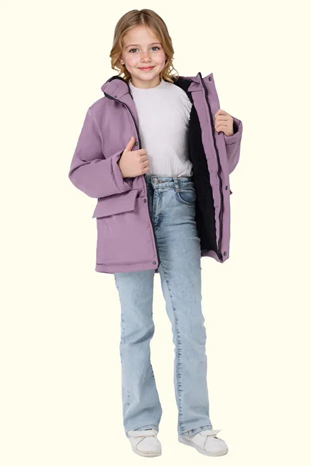 Детское пальто для девочек с капюшоном Freemen, Lilac