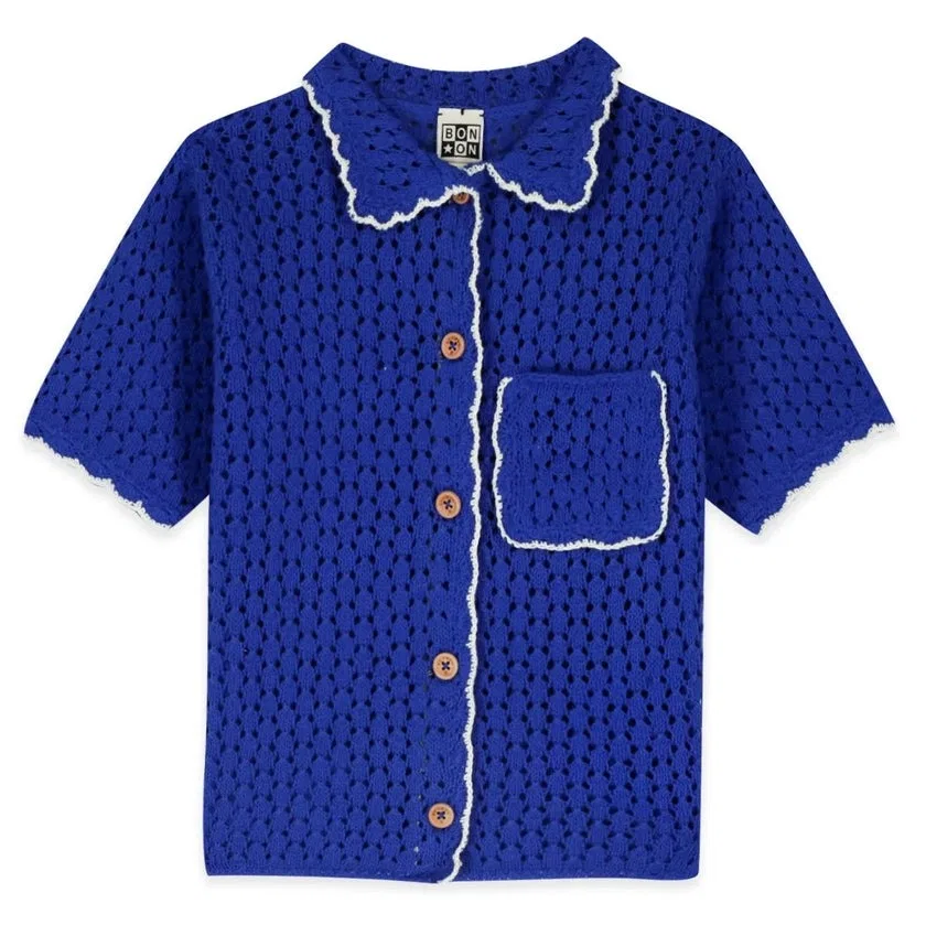 Кардиган детский вязаный крючком с коротким рукавом Lanza Bonton, Bleu Fou